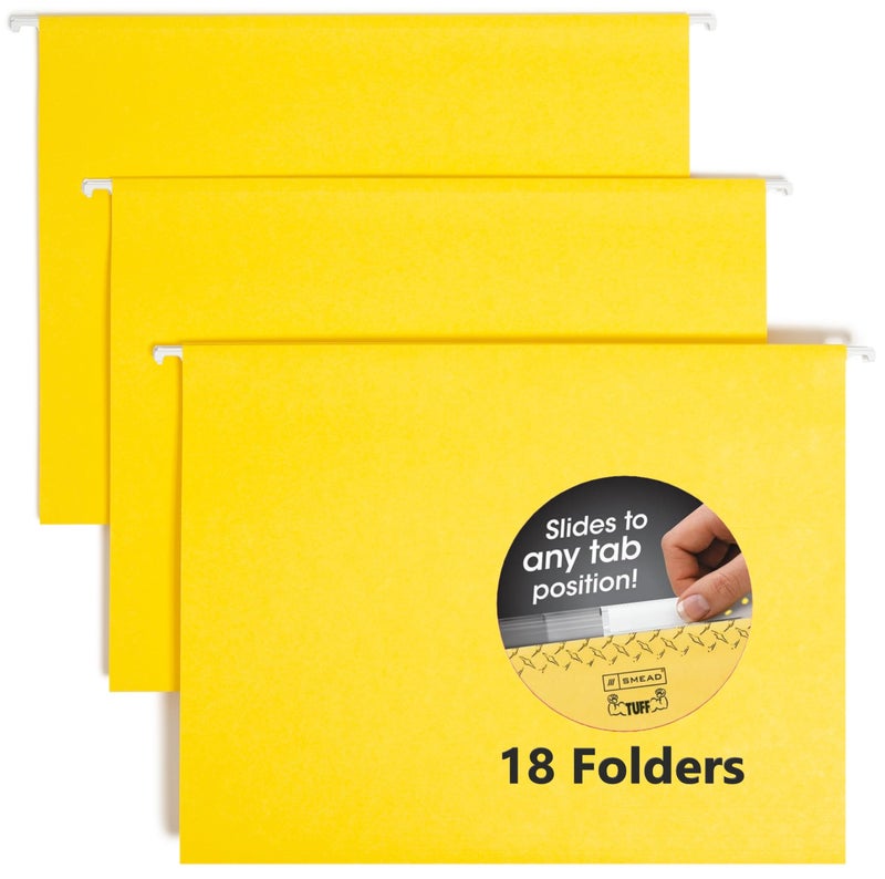 Smead TUFF Hanging File Folder with Easy Slide Tab, 1/3-Cut Sliding Tab, Letter Size, Yellow, 18 per Box (64044, Rod Color May Vary) - Image 1